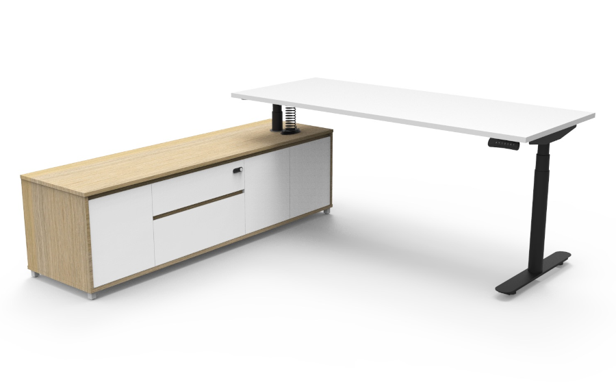 Natural Oak Cabinet, White Top With Black Frame